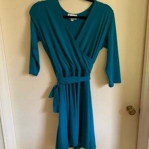 Teal Leota Faux Wrap Dress with Tie Waist